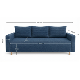 Sofa LIVIA - funkcja spania w niebieskich kolorach